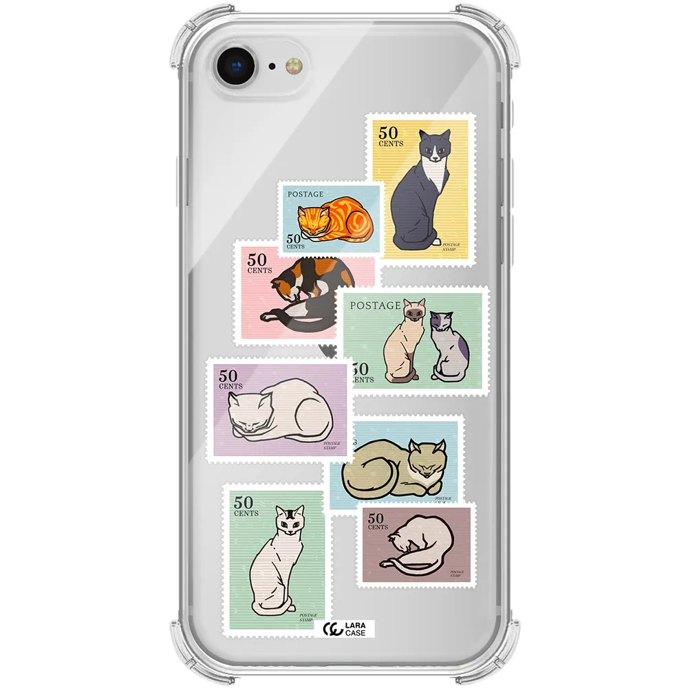 a collage of cats on stamps Apple iPhone se 2020 Clear PC Case