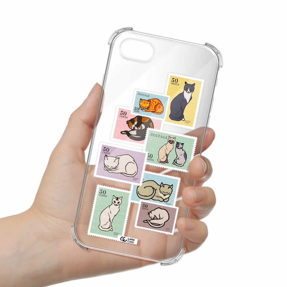 a collage of cats on stamps Apple iPhone se 2020 Clear PC Case