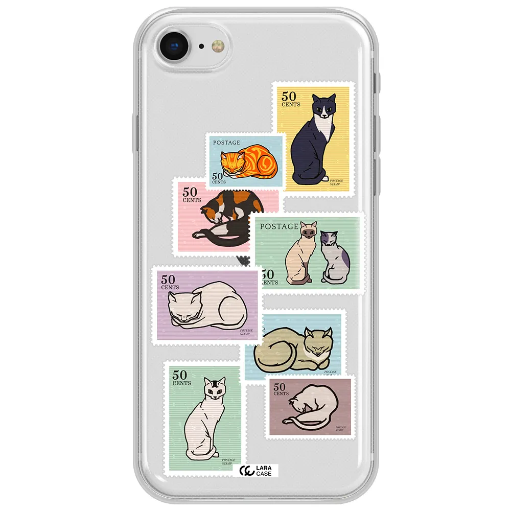 A Collage Of Cats On Stamps Apple Iphone Se 2020 Clear Tpu Case