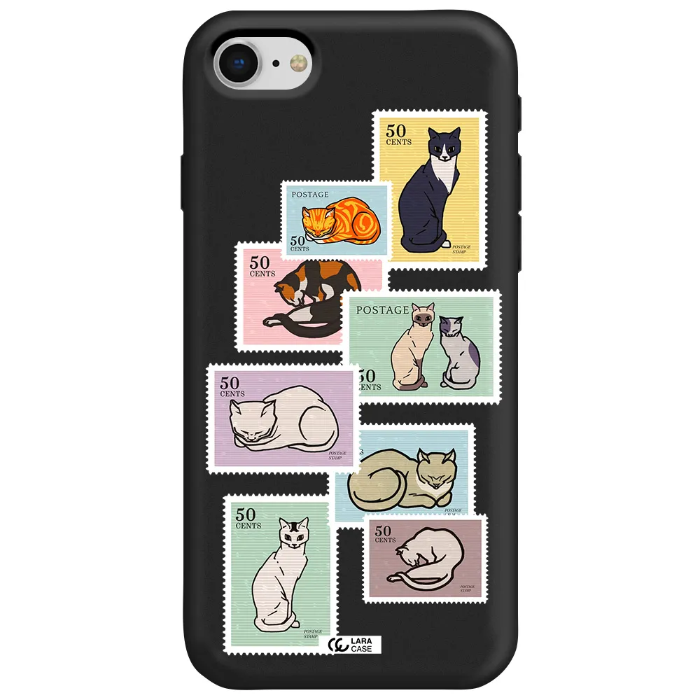 a collage of cats on stamps Apple iPhone se 2020 Silicone black Case