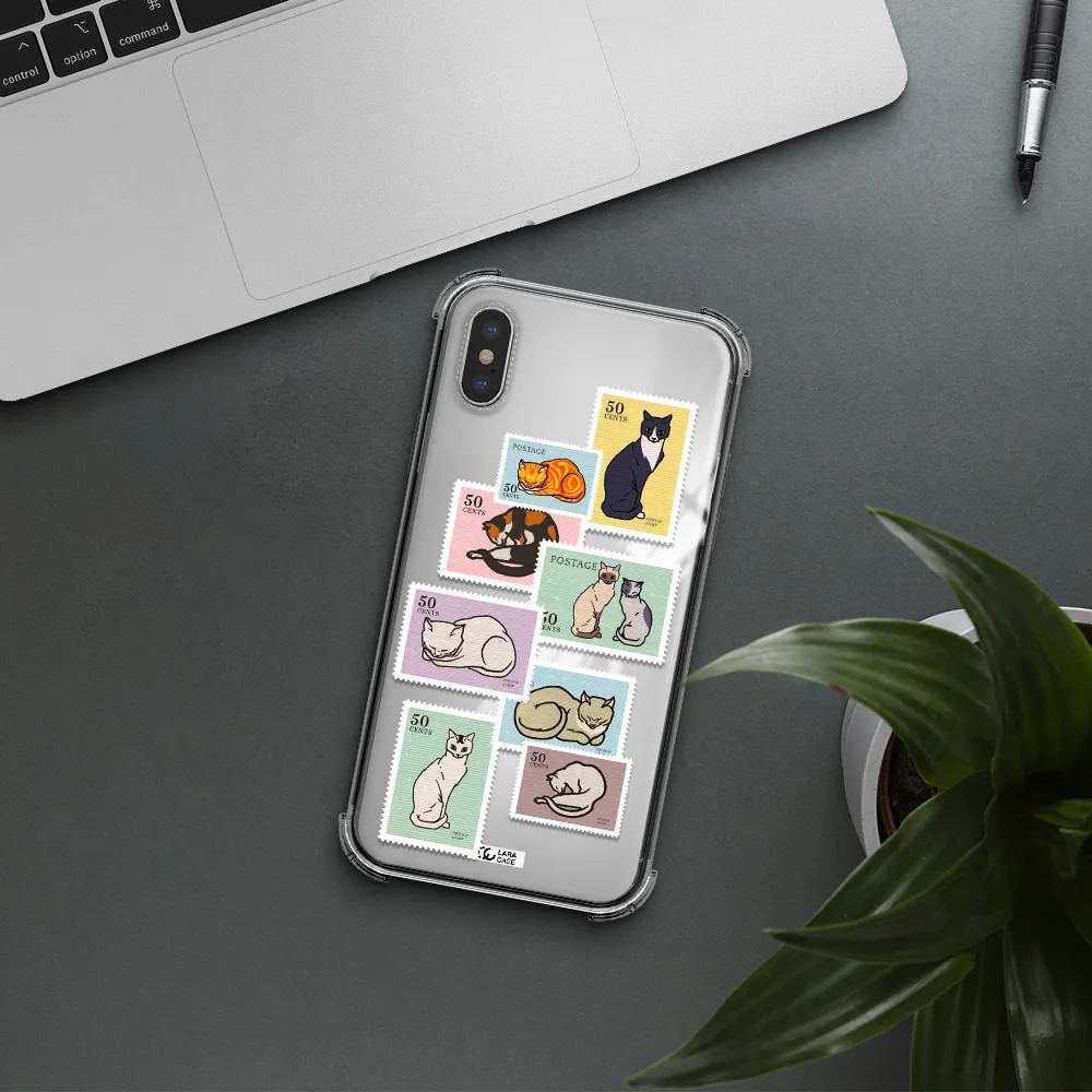 a collage of cats on stamps Apple iPhone X Clear PC Case