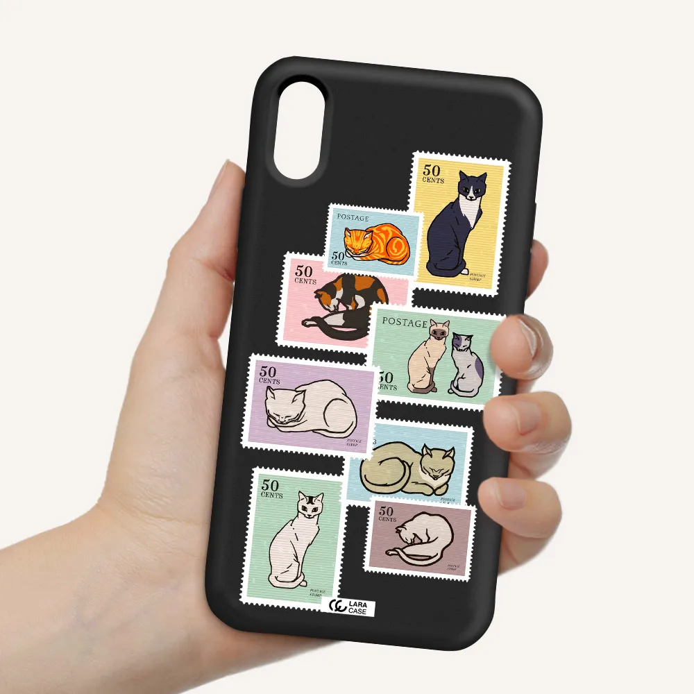 a collage of cats on stamps Apple iPhone X Silicone black Case
