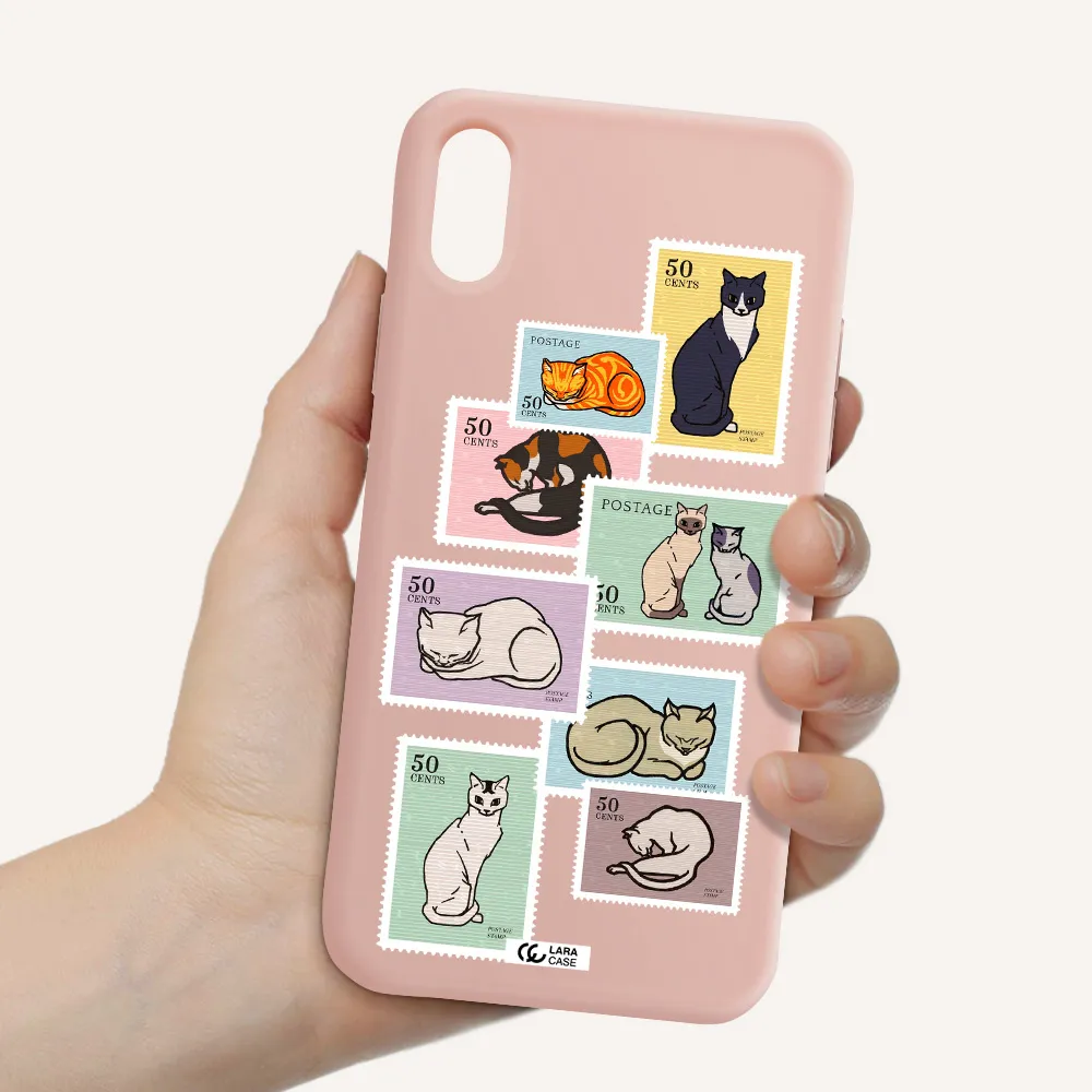 a collage of cats on stamps Apple iPhone X Silicone pastel pink Case