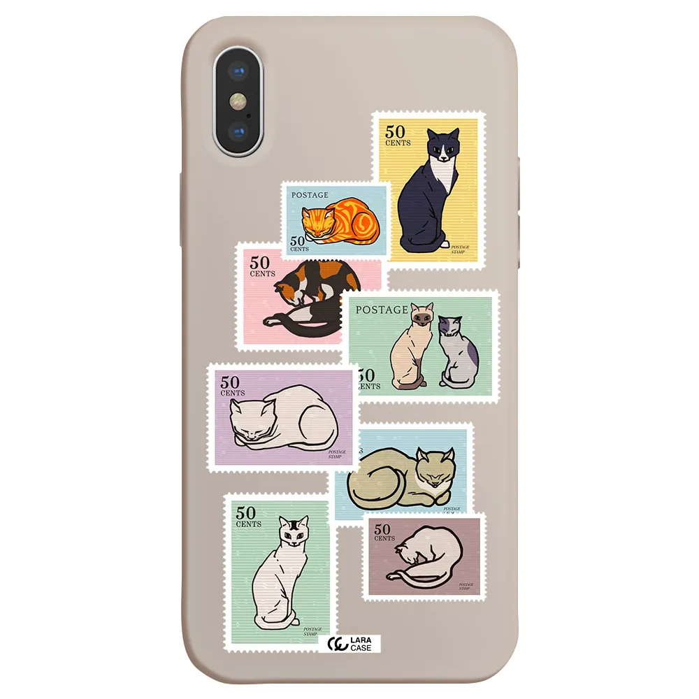 a collage of cats on stamps Apple iPhone X Silicone Stone Case