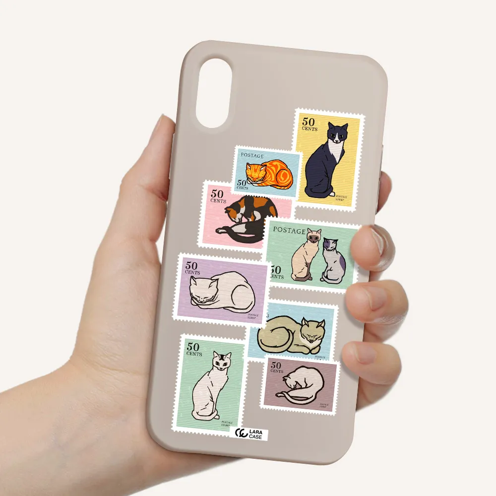 a collage of cats on stamps Apple iPhone X Silicone Stone Case