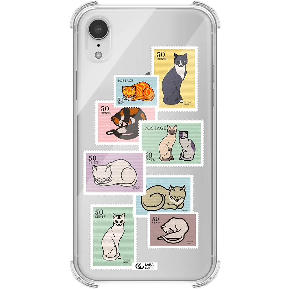 a collage of cats on stamps Apple iPhone XR Clear PC Case