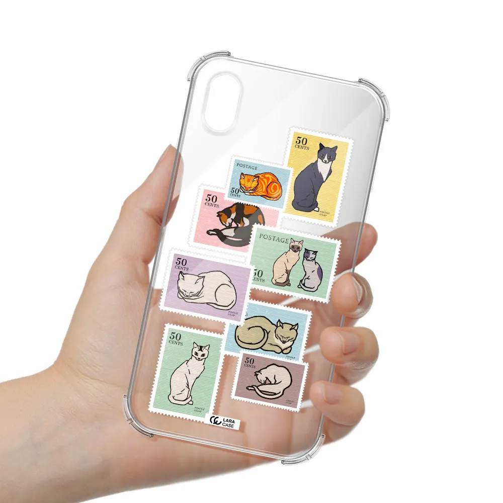 a collage of cats on stamps Apple iPhone XR Clear PC Case