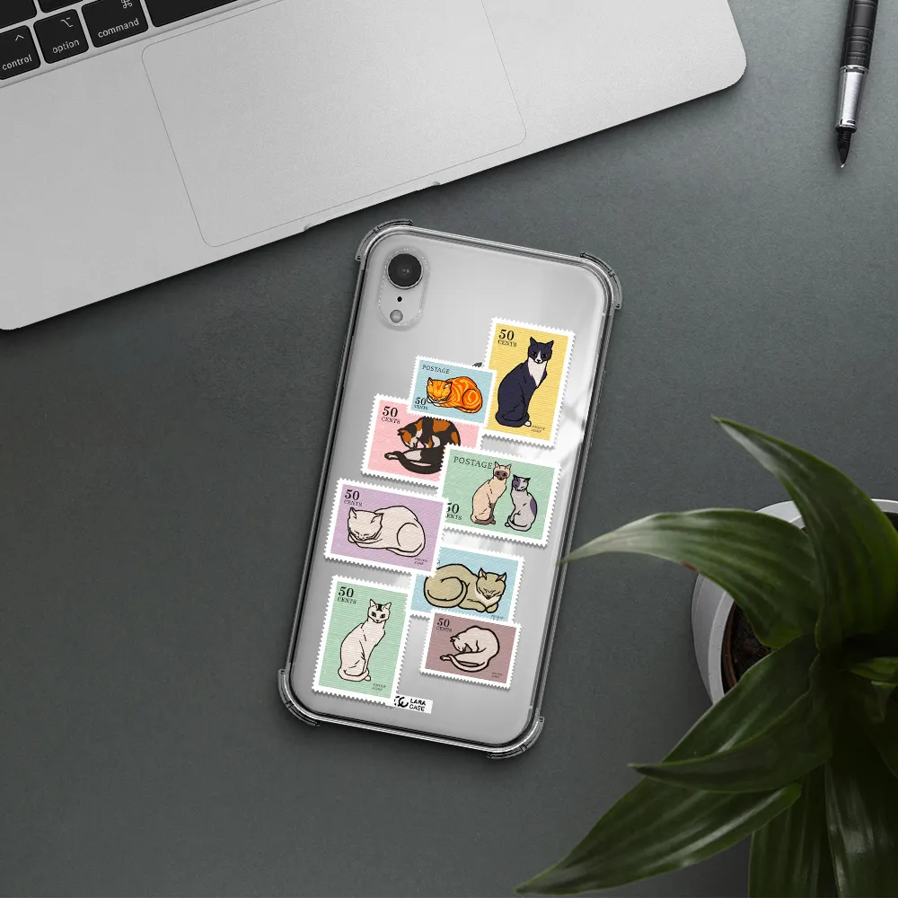 a collage of cats on stamps Apple iPhone XR Clear PC Case