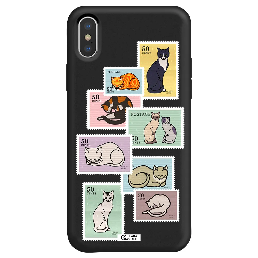 a collage of cats on stamps Apple iPhone XS Silicone black Case