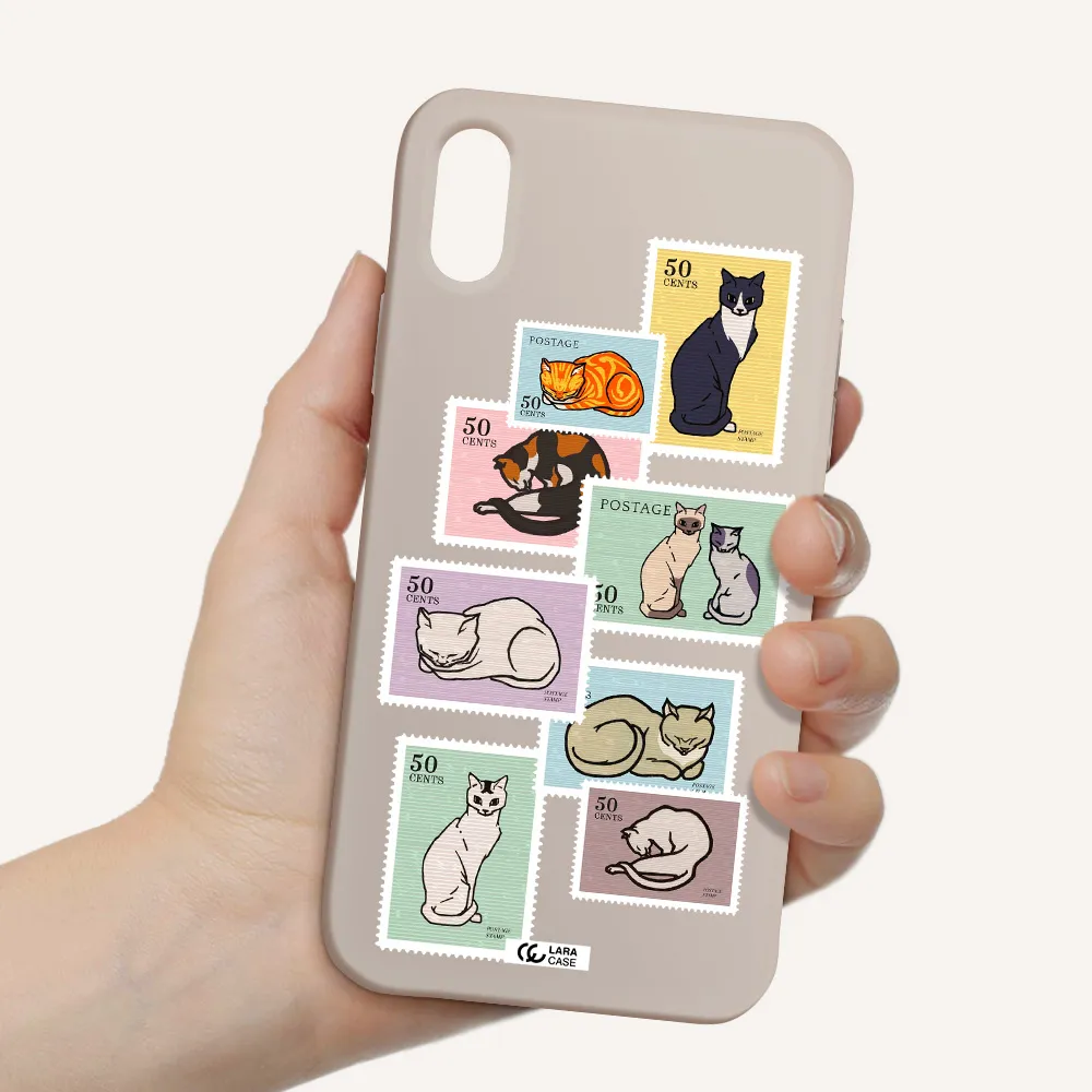 a collage of cats on stamps Apple iPhone XS Silicone Stone Case