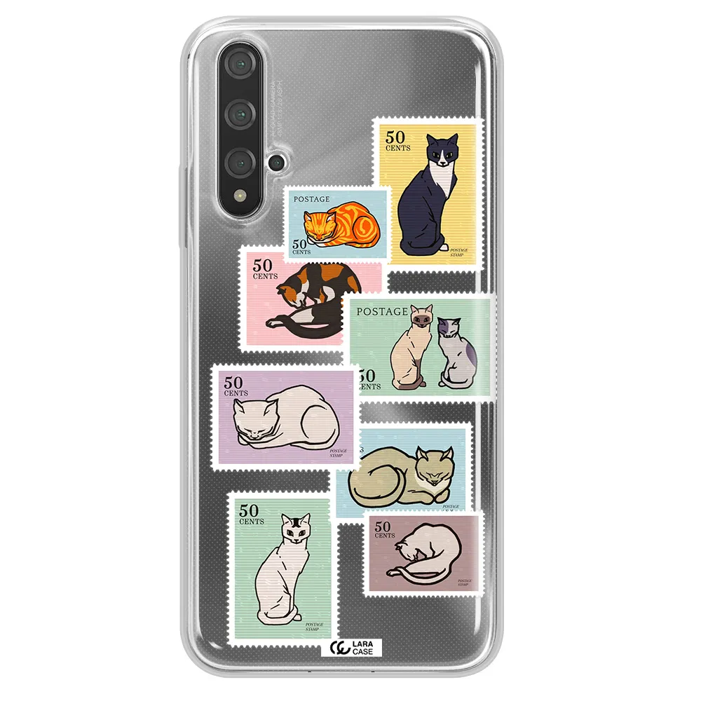 A Collage Of Cats On Stamps Huawei Nova 5T Clear Tpu Case