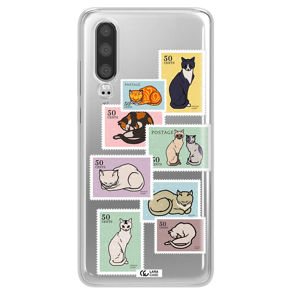 A Collage Of Cats On Stamps Huawei P30 Clear Tpu Case