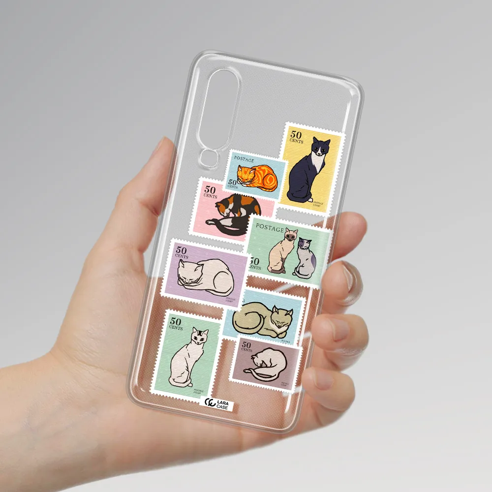 A Collage Of Cats On Stamps Huawei P30 Clear Tpu Case