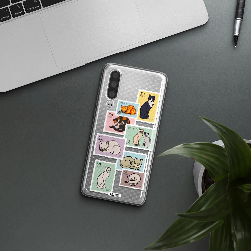 A Collage Of Cats On Stamps Huawei P30 Clear Tpu Case