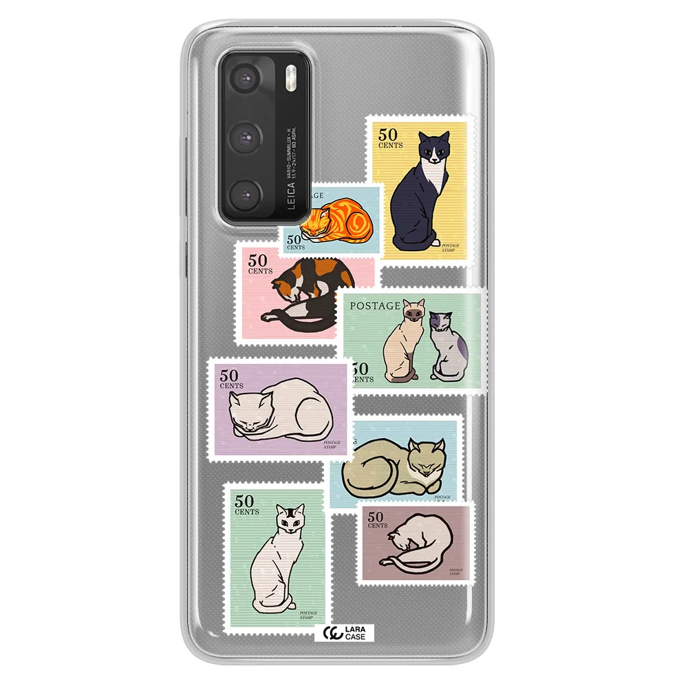 A Collage Of Cats On Stamps Huawei P40 Clear Tpu Case