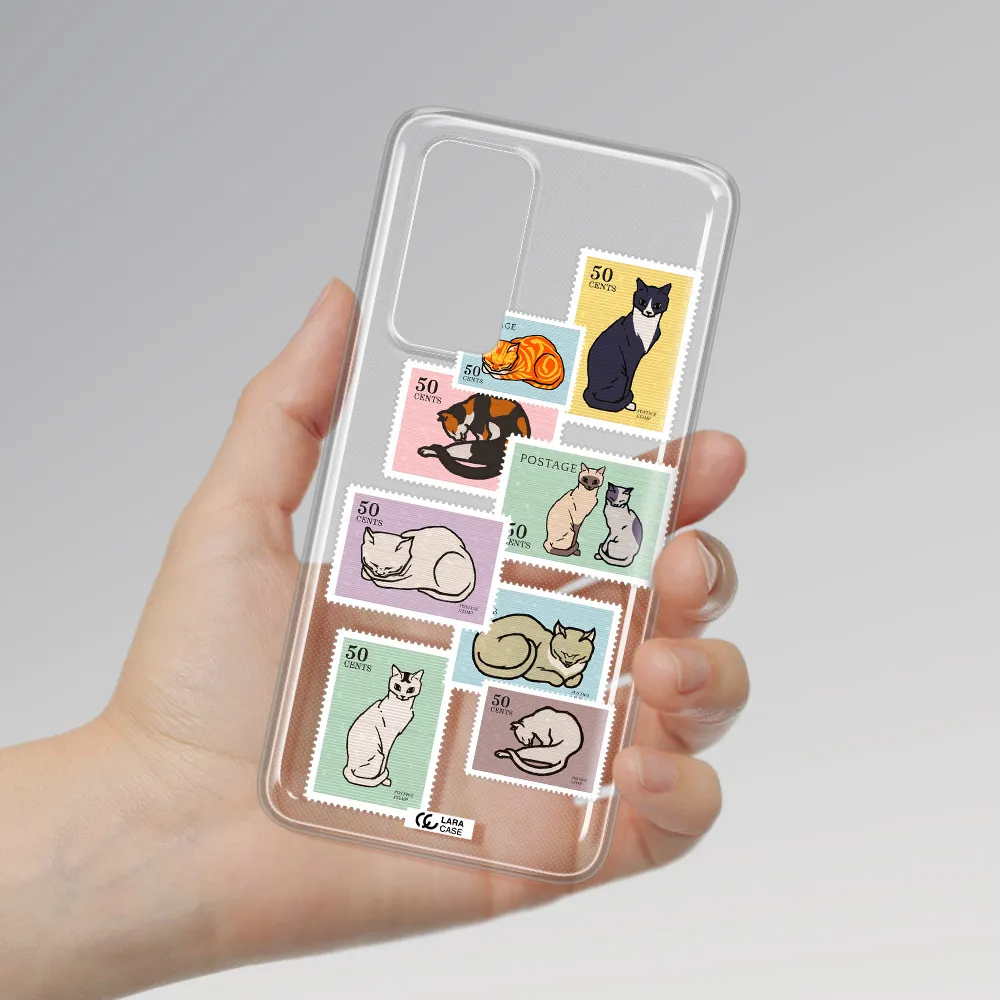 A Collage Of Cats On Stamps Huawei P40 Clear Tpu Case