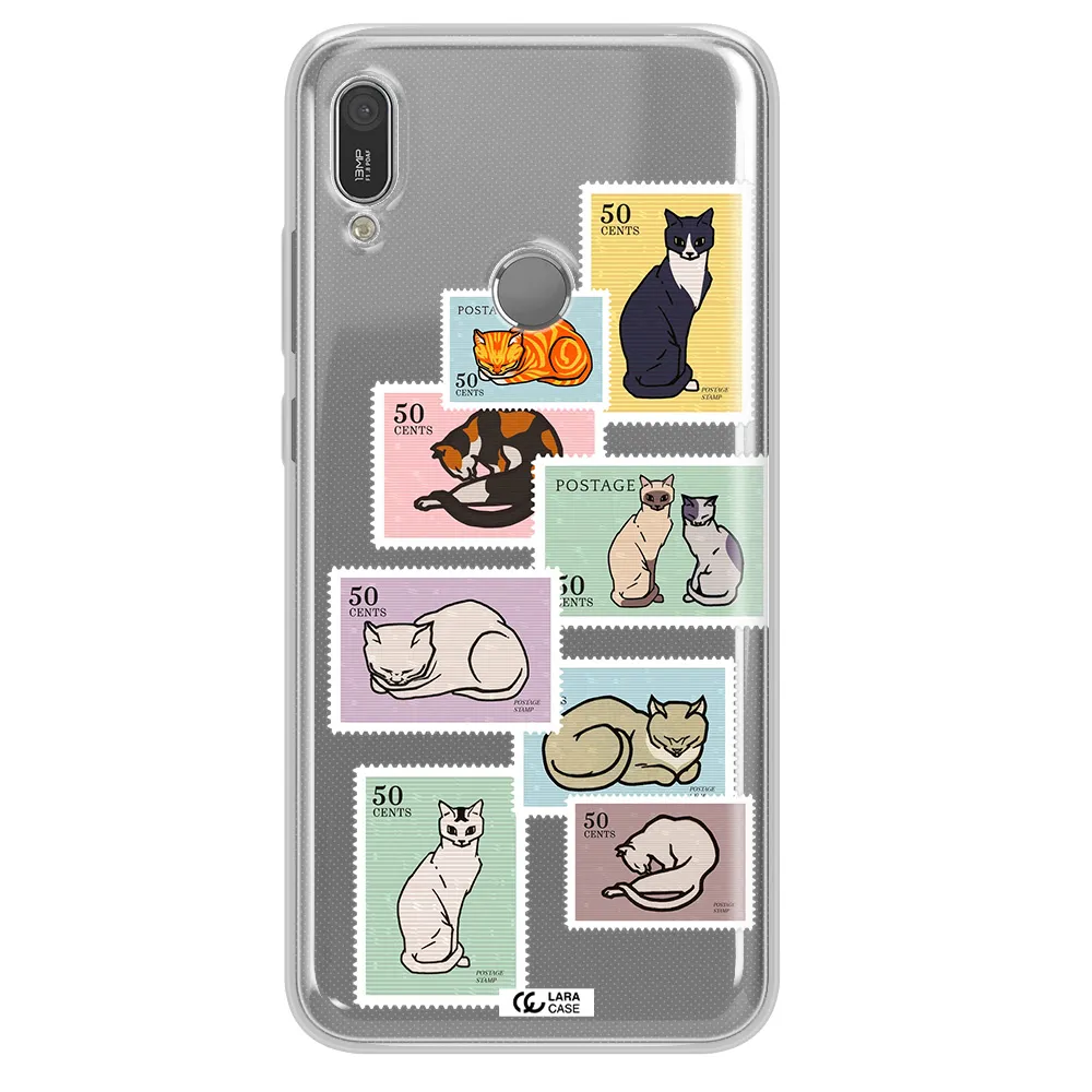 A Collage Of Cats On Stamps Huawei Y6 2019 Clear Tpu Case
