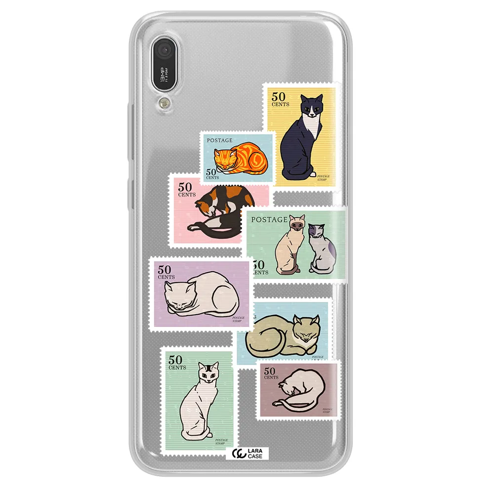A Collage Of Cats On Stamps Huawei Y6 Pro 2019 Clear Tpu Case