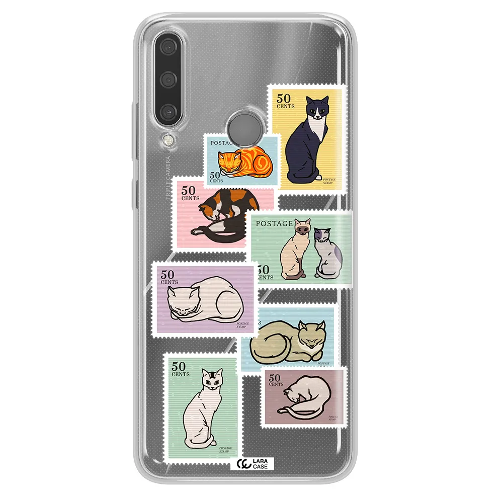A Collage Of Cats On Stamps Huawei Y6P Clear Tpu Case