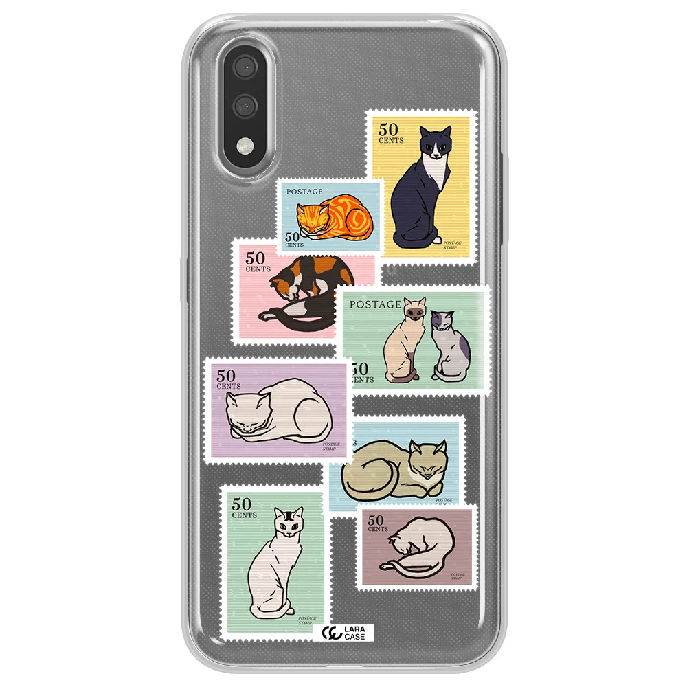 A Collage Of Cats On Stamps Samsung A01 Clear Tpu Case