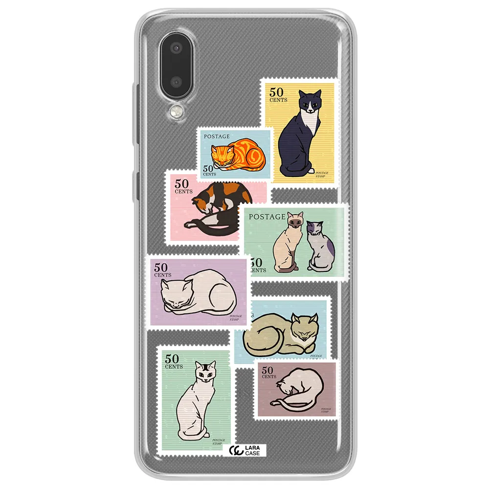 A Collage Of Cats On Stamps Samsung A02 Clear Tpu Case