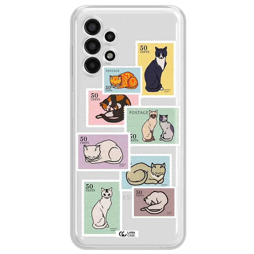 A Collage Of Cats On Stamps Samsung A13 4G Clear Tpu Case
