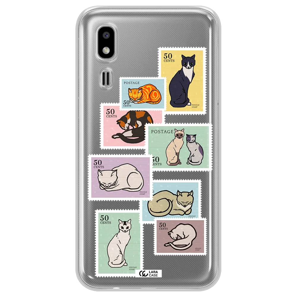 A Collage Of Cats On Stamps Samsung A2 Core Clear Tpu Case