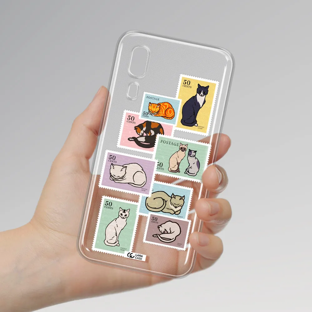 A Collage Of Cats On Stamps Samsung A2 Core Clear Tpu Case