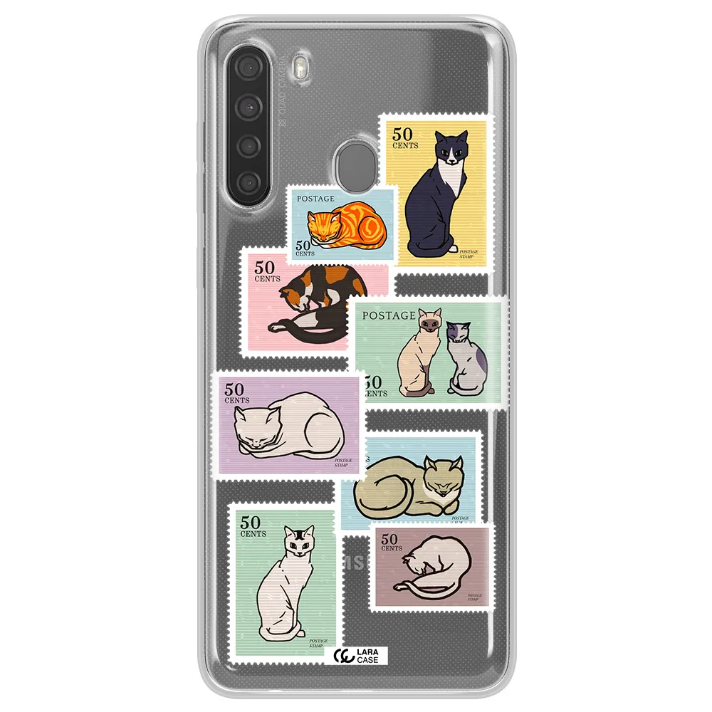 A Collage Of Cats On Stamps Samsung A21 Clear Tpu Case