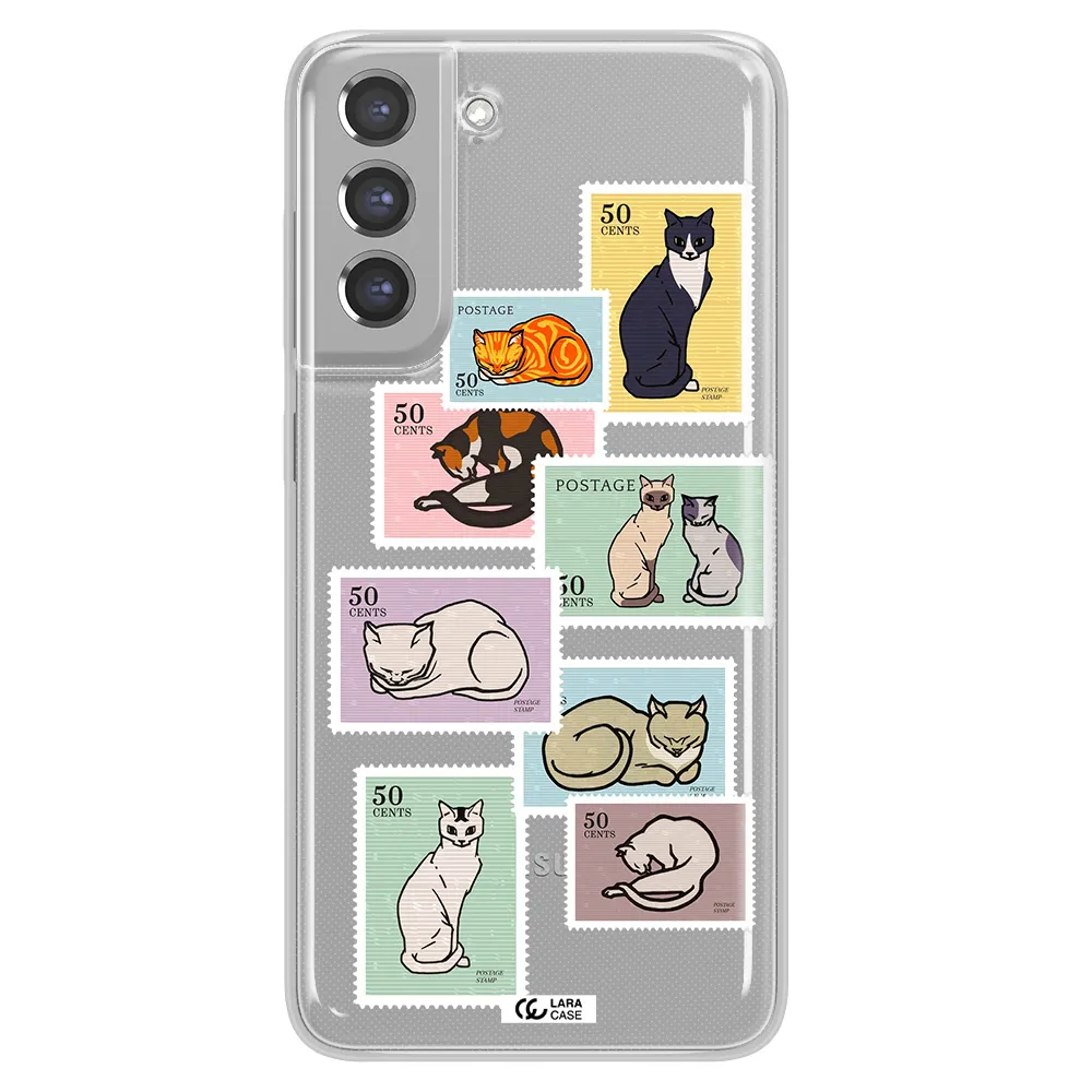 A Collage Of Cats On Stamps Samsung A21 Fe Clear Tpu Case