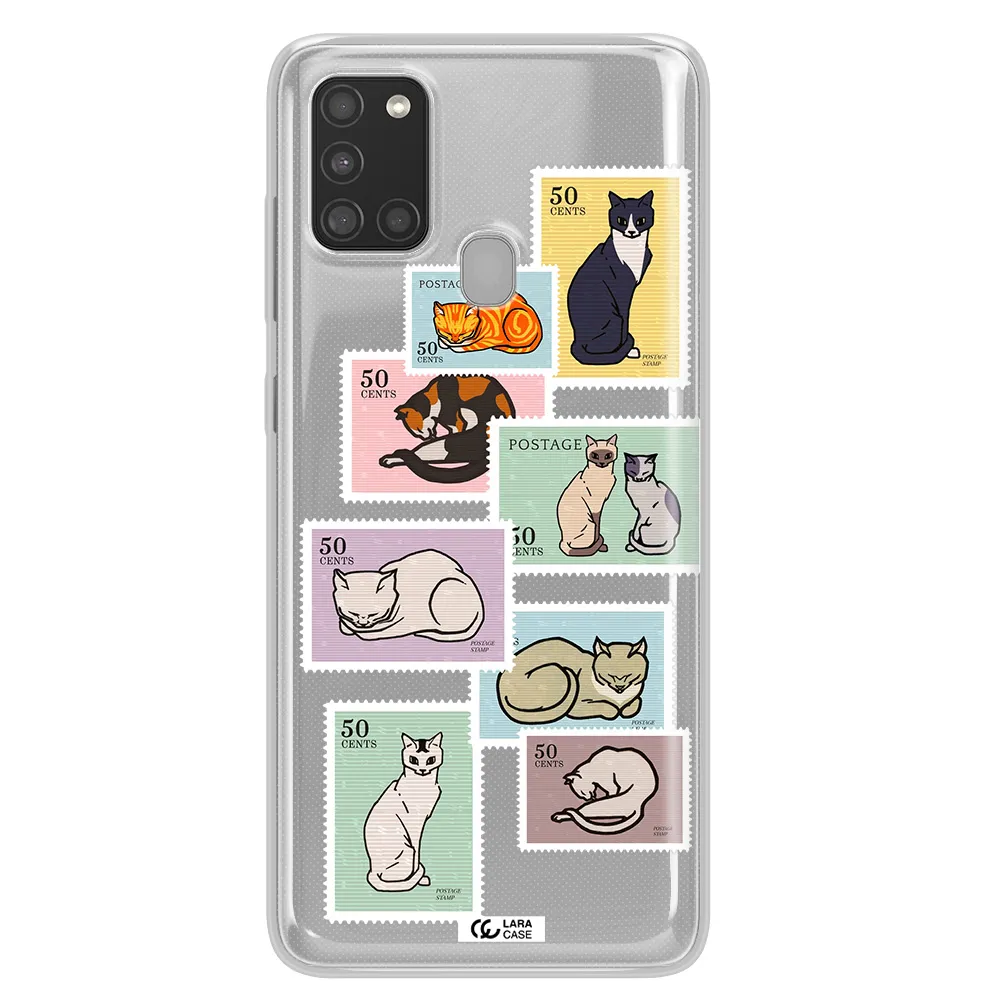 A Collage Of Cats On Stamps Samsung A21S Clear Tpu Case