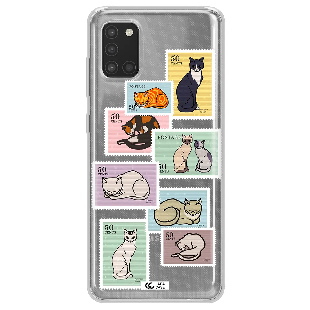 A Collage Of Cats On Stamps Samsung A31 Clear Tpu Case