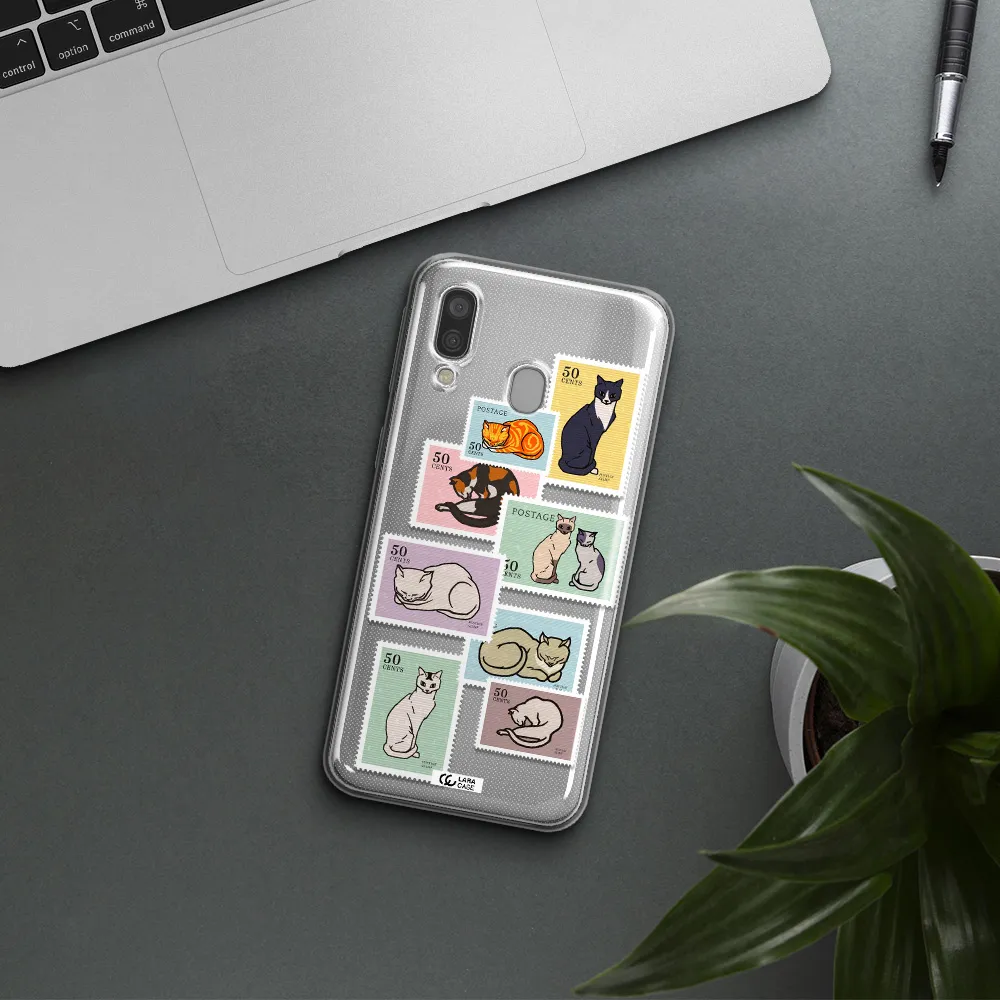 A Collage Of Cats On Stamps Samsung A40 Clear Tpu Case