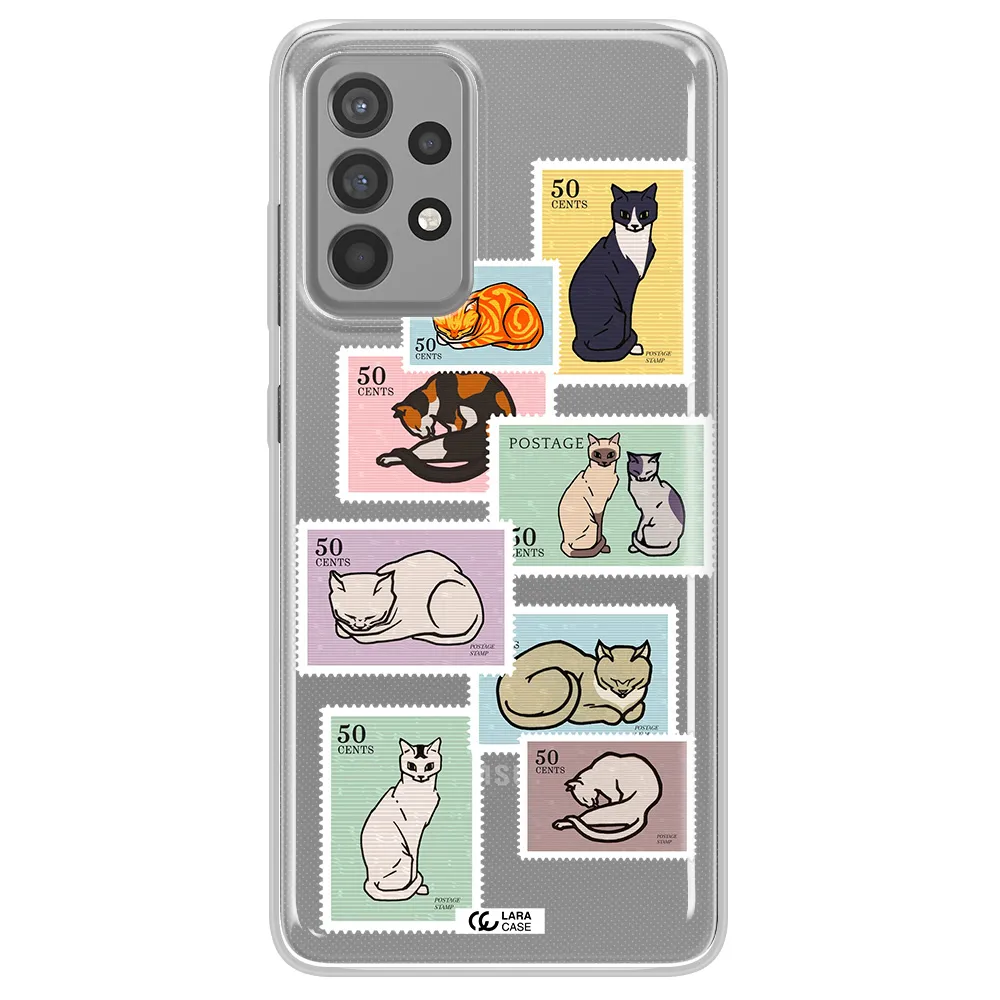 A Collage Of Cats On Stamps Samsung A52 Clear Tpu Case