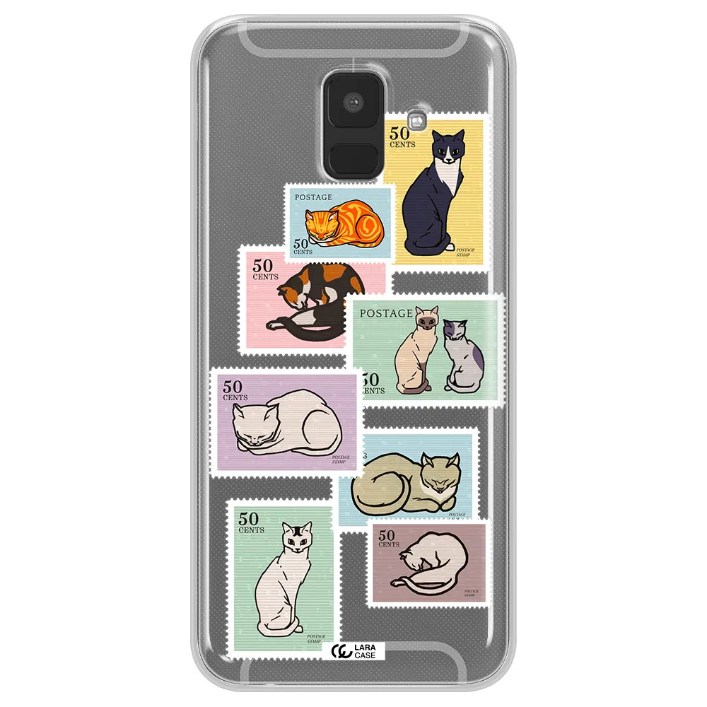 A Collage Of Cats On Stamps Samsung A6 Clear Tpu Case