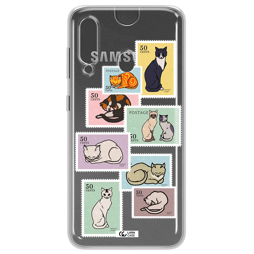 A Collage Of Cats On Stamps Samsung A60 Clear Tpu Case