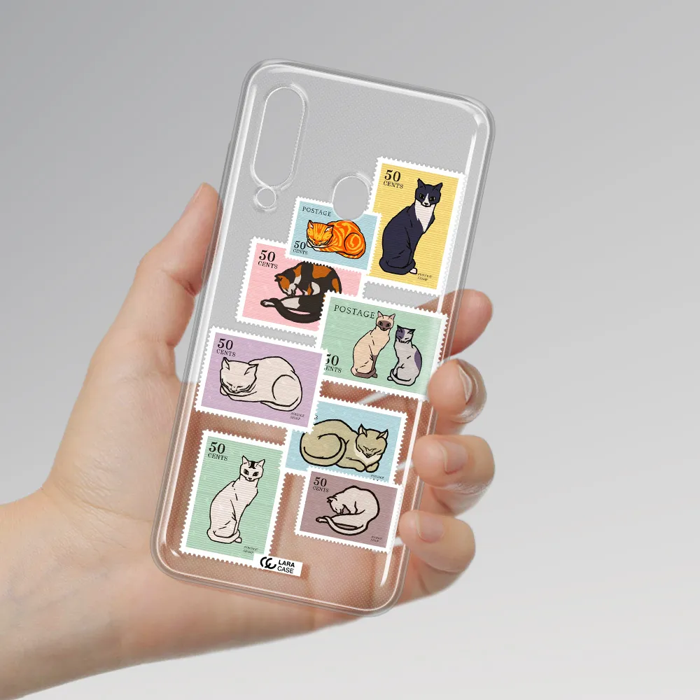 A Collage Of Cats On Stamps Samsung A60 Clear Tpu Case