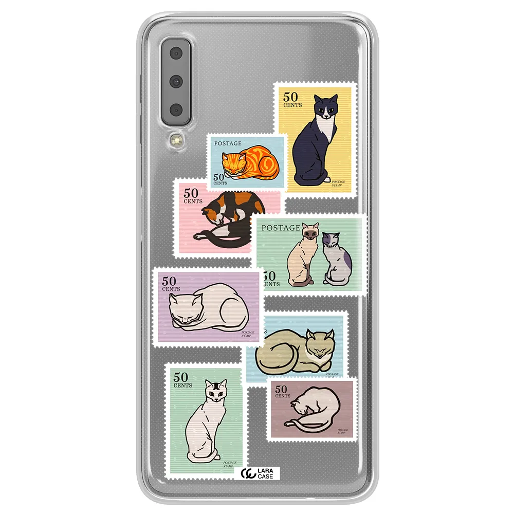 A Collage Of Cats On Stamps Samsung A7 2018 Clear Tpu Case