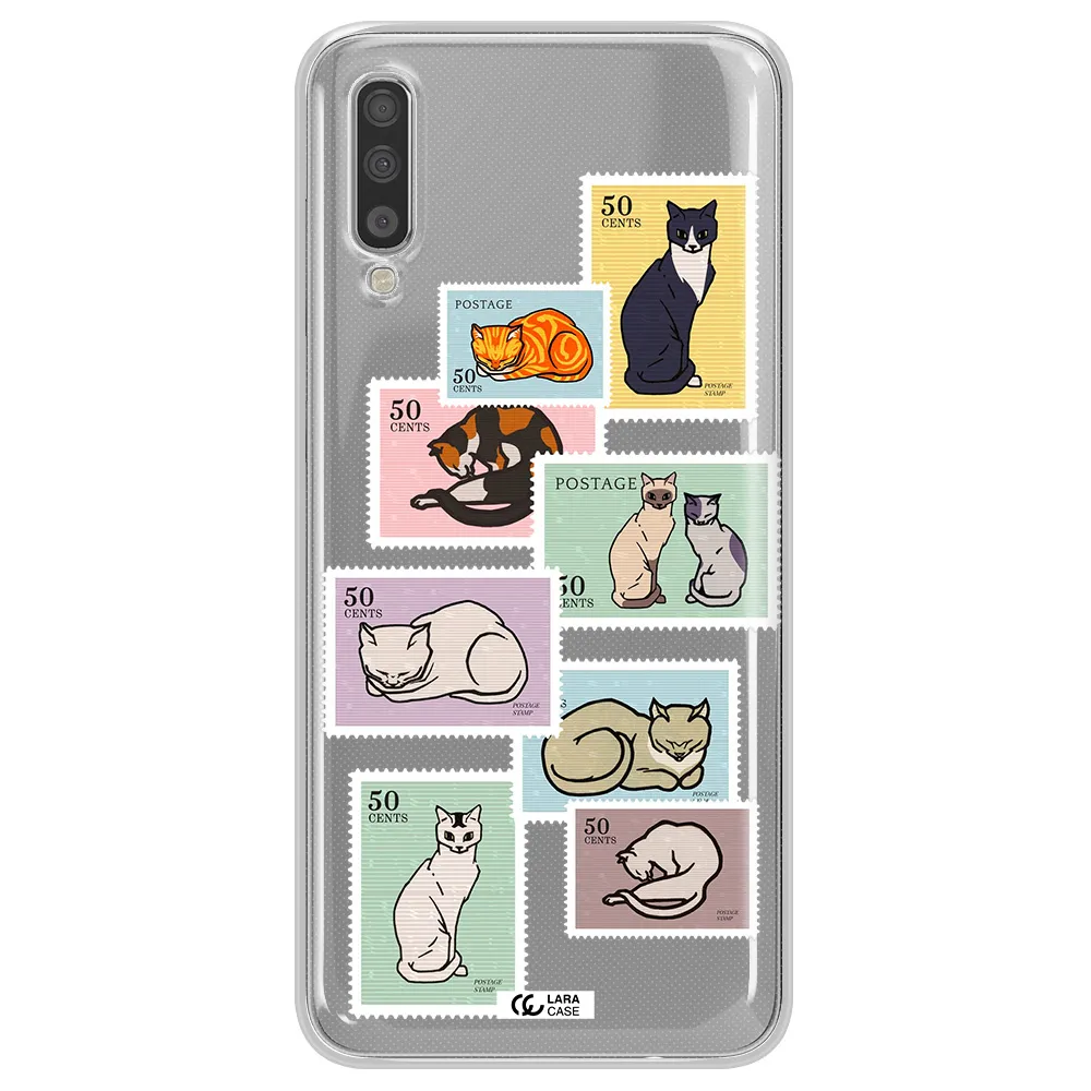 A Collage Of Cats On Stamps Samsung A70S Clear Tpu Case