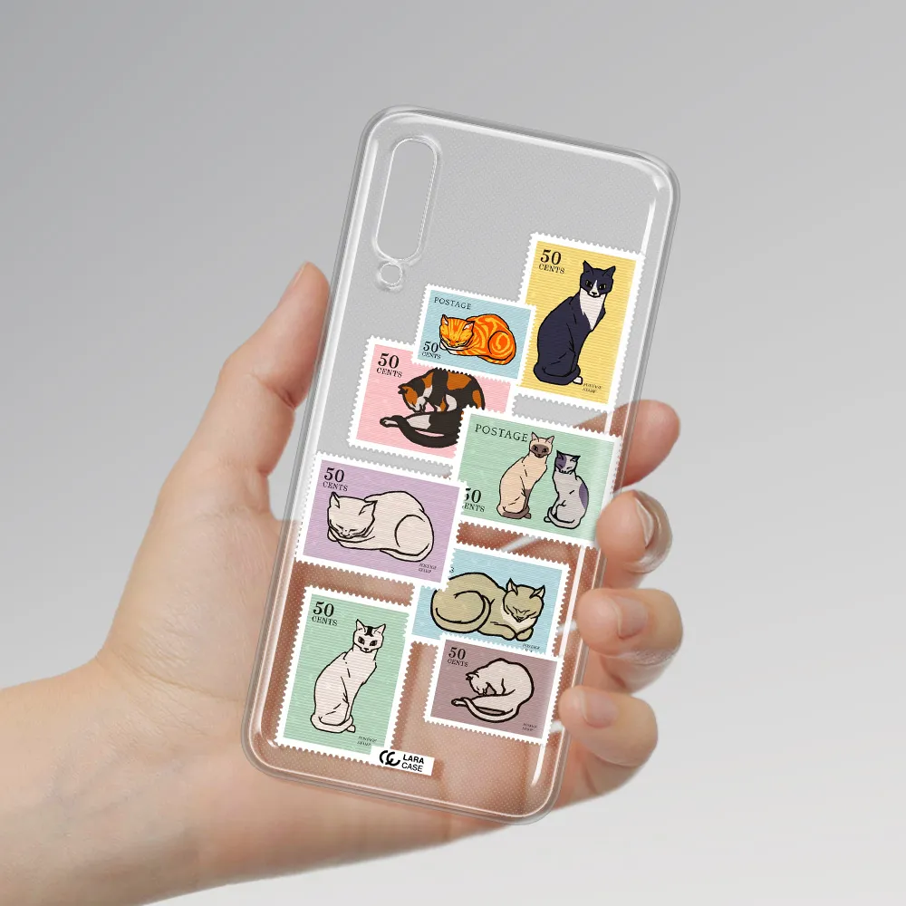 A Collage Of Cats On Stamps Samsung A70S Clear Tpu Case