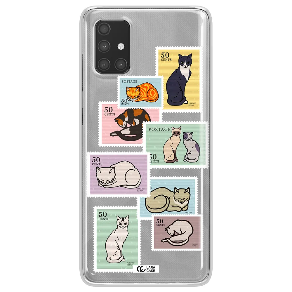 A Collage Of Cats On Stamps Samsung A71 Clear Tpu Case