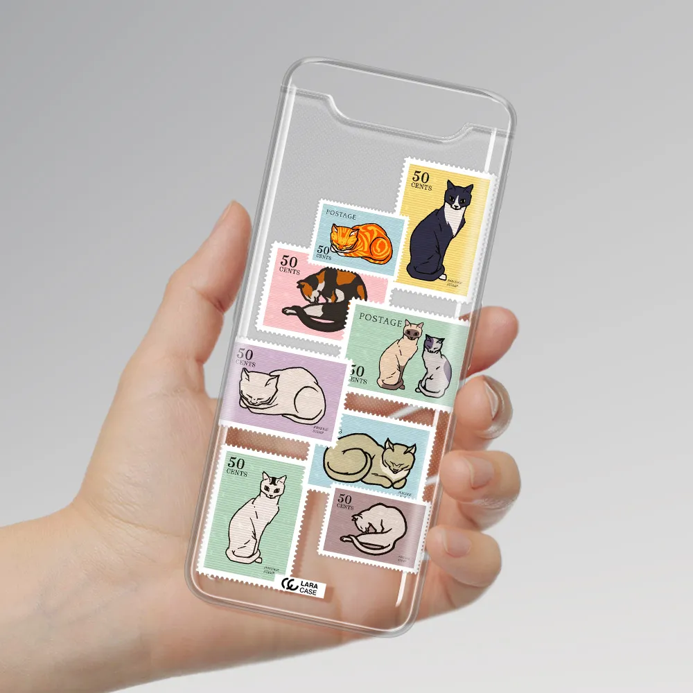 A Collage Of Cats On Stamps Samsung A80 Clear Tpu Case