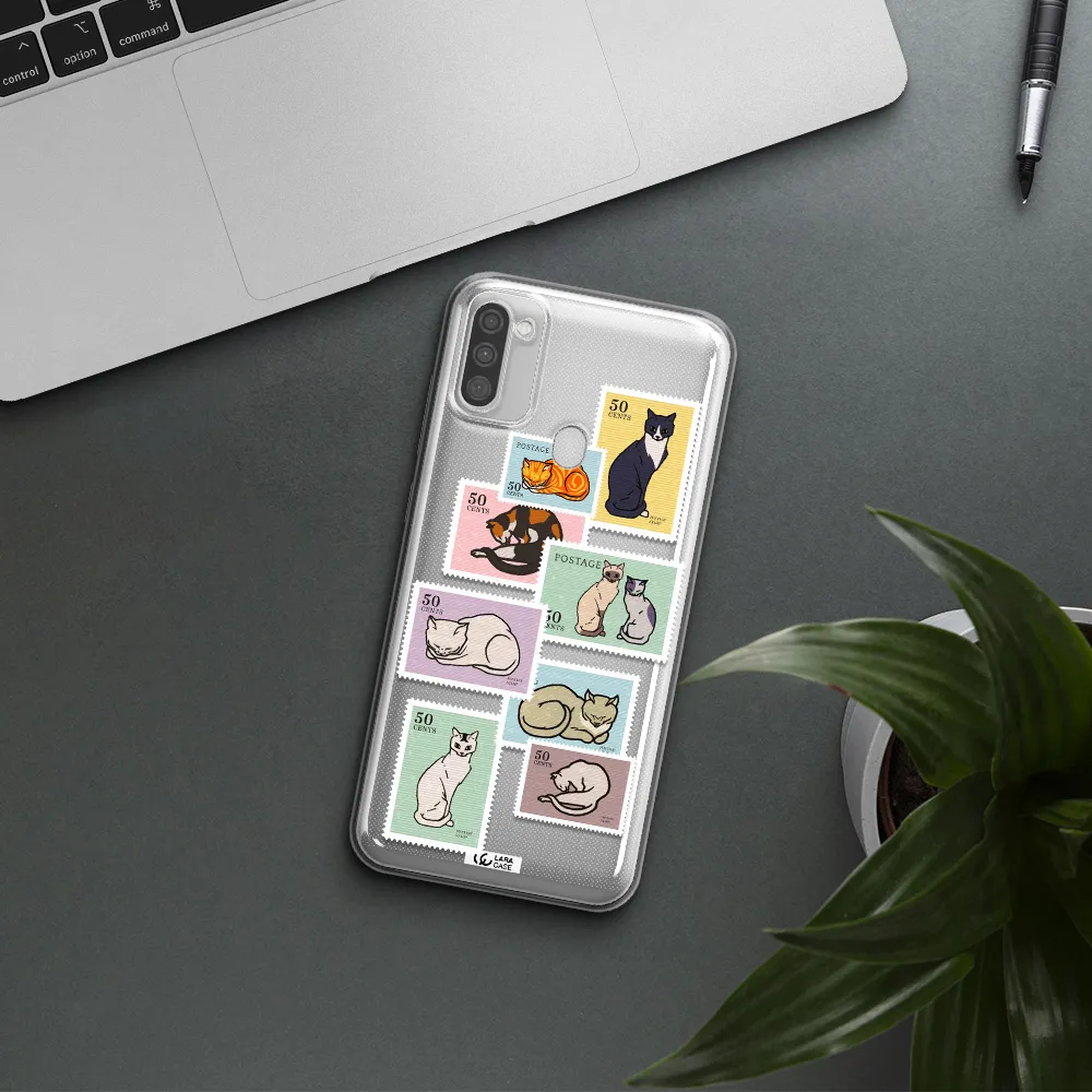 A Collage Of Cats On Stamps Samsung M11 Clear Tpu Case