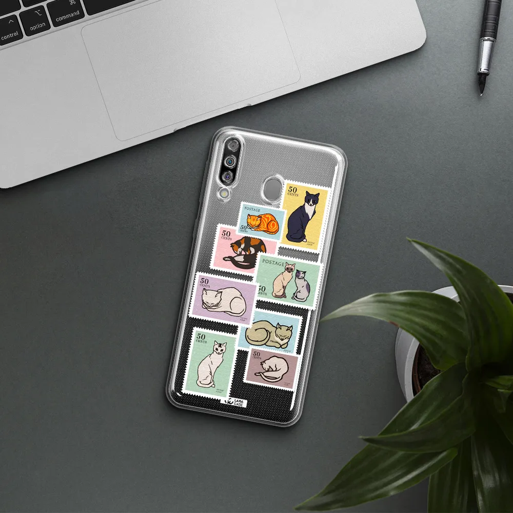 A Collage Of Cats On Stamps Samsung M30 Clear Tpu Case