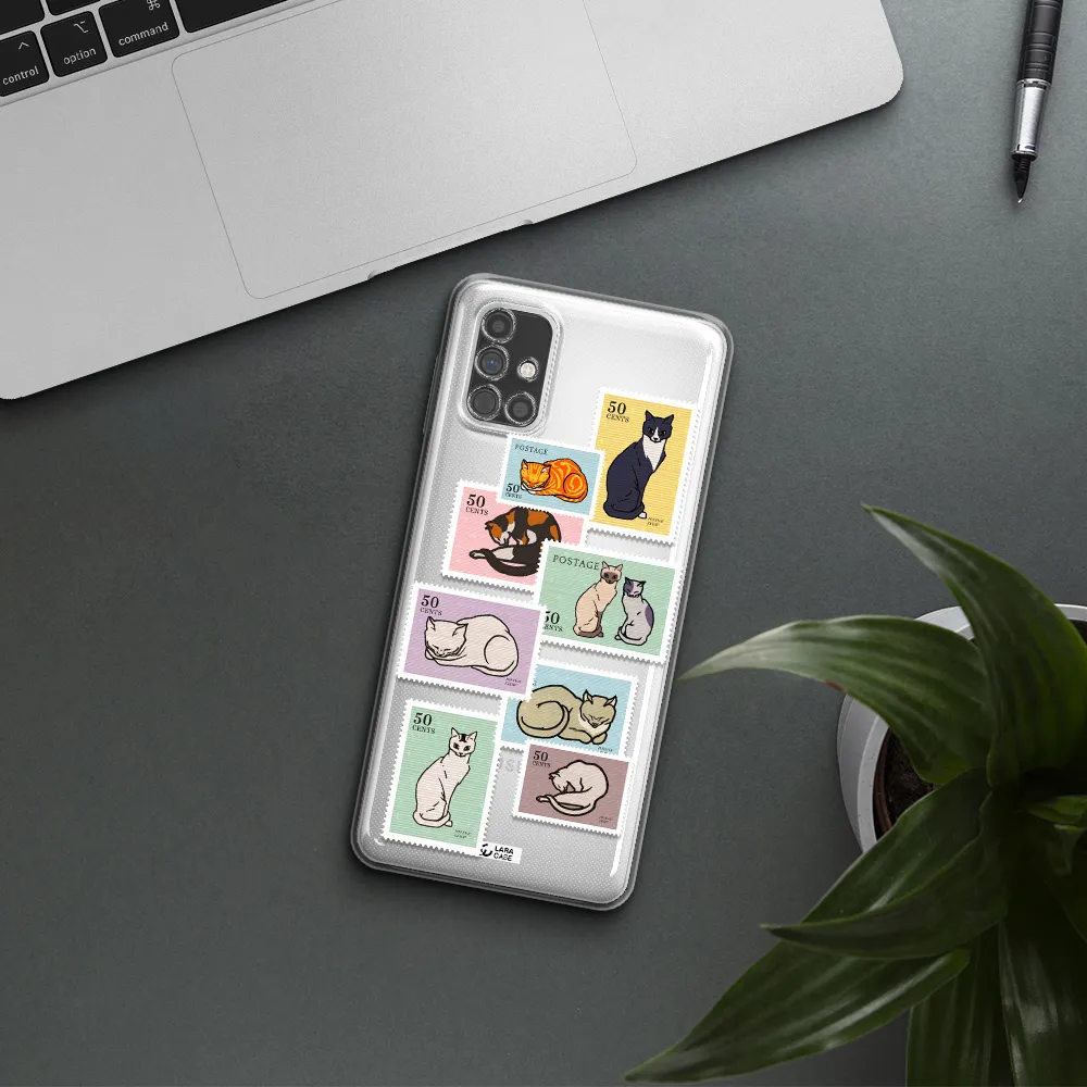 A Collage Of Cats On Stamps Samsung M51 Clear Tpu Case