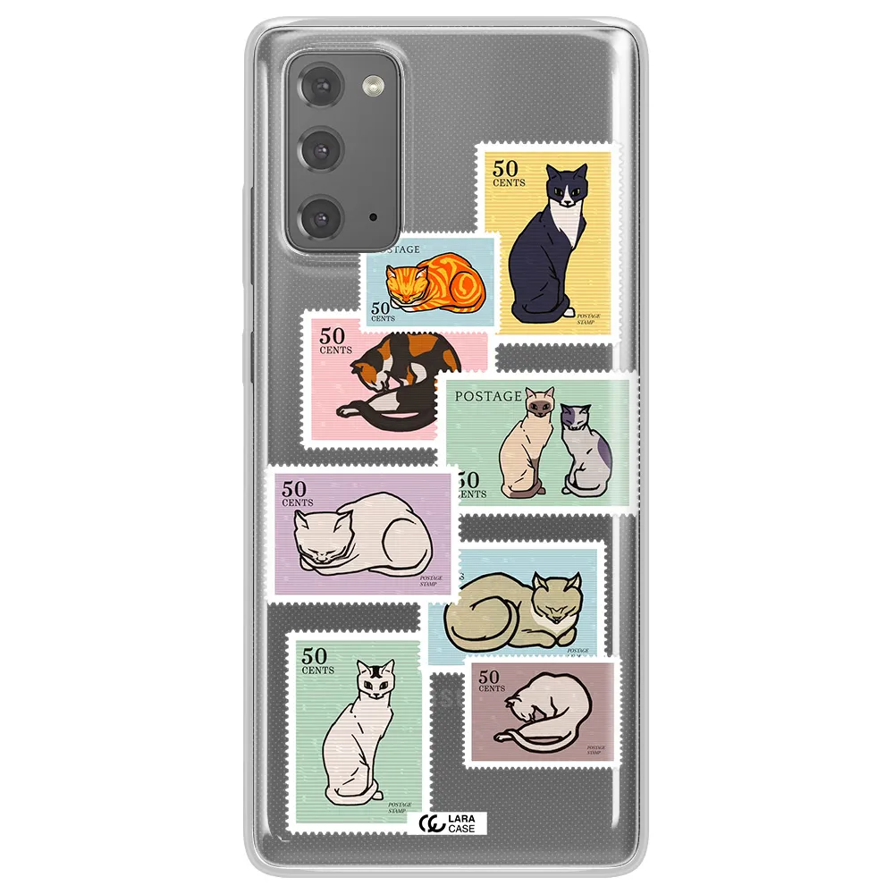 A Collage Of Cats On Stamps Samsung Note 20 Clear Tpu Case
