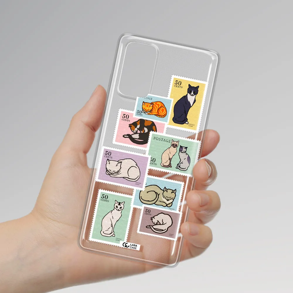 A Collage Of Cats On Stamps Samsung Note 20 Clear Tpu Case