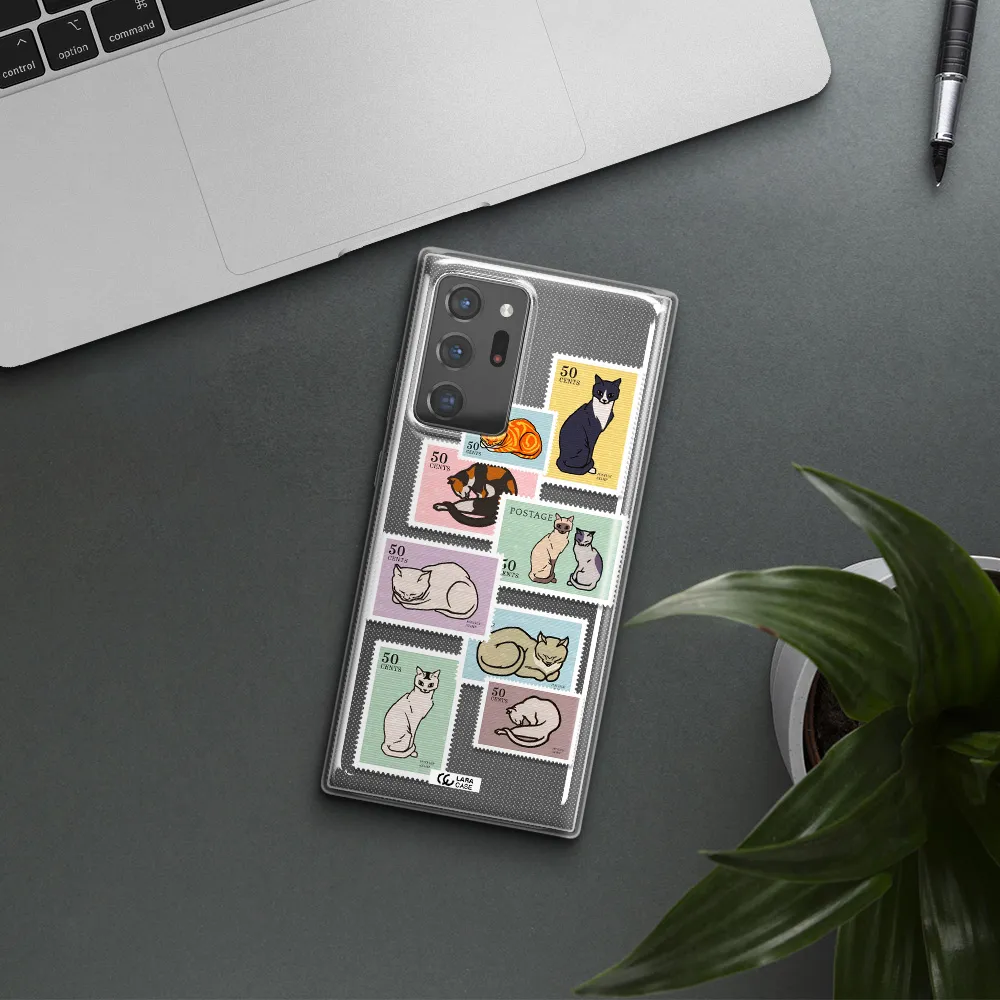 A Collage Of Cats On Stamps Samsung Note 20 Ultra Clear Tpu Case