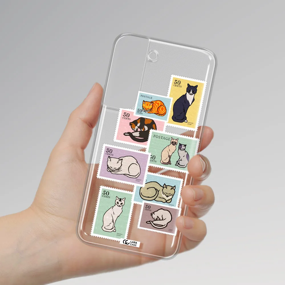 A Collage Of Cats On Stamps Samsung S 22 Clear Tpu Case