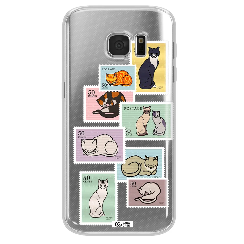 A Collage Of Cats On Stamps Samsung S 7 Clear Tpu Case